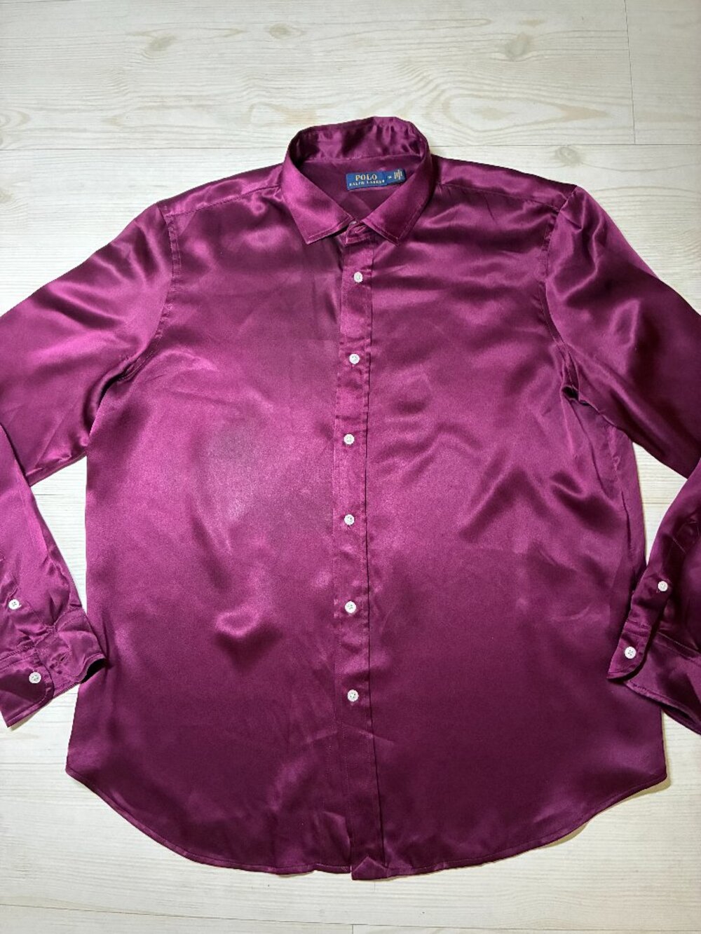 Polo Ralph Lauren Women's Size 14 Burgundy Silk Charmeuse Long Sleeve Button-Up